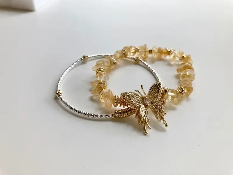 招財黃水晶蝴蝶雙鍊手鍊