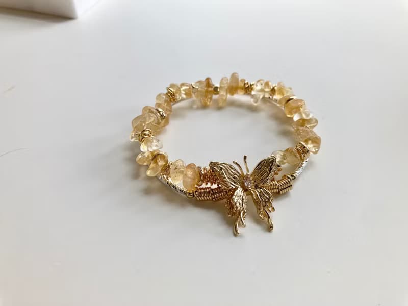 招財黃水晶蝴蝶雙鍊手鍊