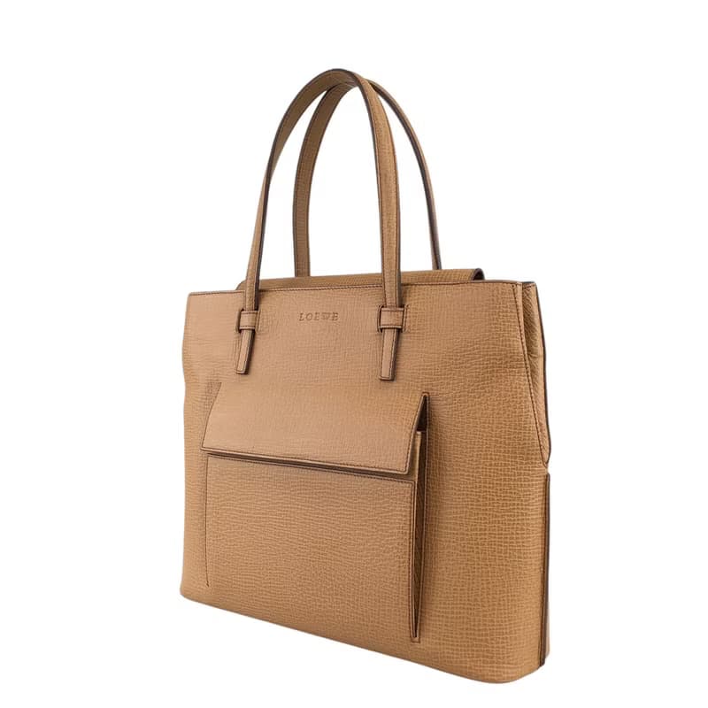 【 日本直送　名牌中古包 】LOEWE ロエベ ハンドバッグ キャメル ロゴ レザー 型押し vintage ヴィンテージ オールド smfwpe