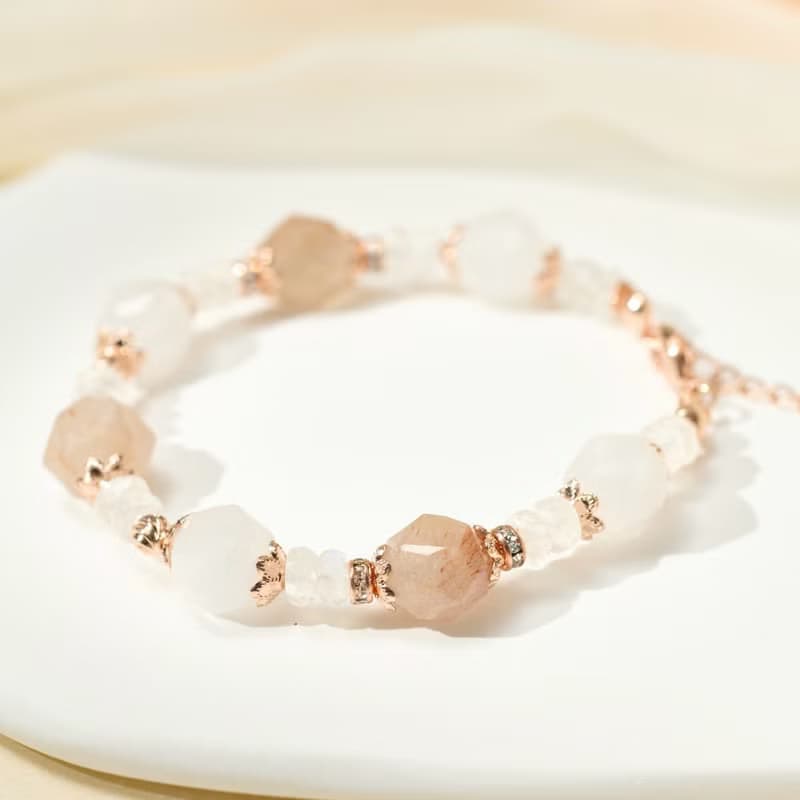 彩兔毛 月亮石 白幽靈水晶手鏈 人緣幸運/守護淨化