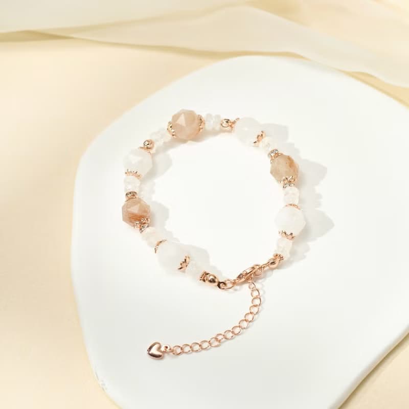 彩兔毛 月亮石 白幽靈水晶手鏈 人緣幸運/守護淨化