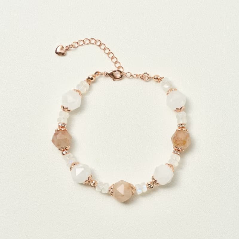 彩兔毛 月亮石 白幽靈水晶手鏈 人緣幸運/守護淨化