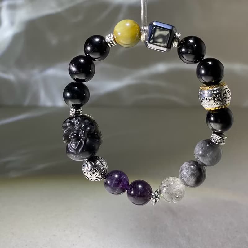 金好運系列─聖典 |金運石|閃靈鑽|黑極光 | 水晶手鍊 A39-1