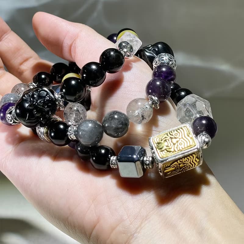 金好運系列─聖典 |金運石|閃靈鑽|黑極光 | 水晶手鍊 A39-1