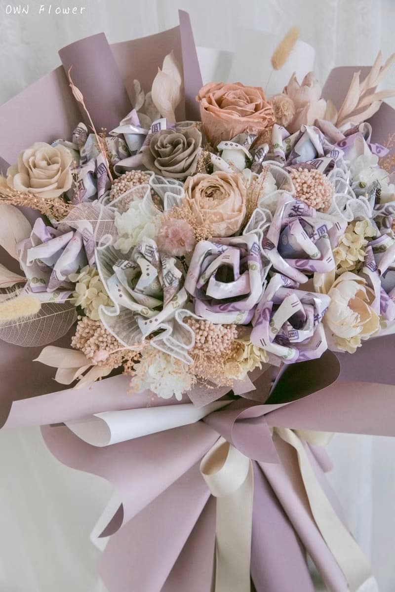 紫色花束/錢花花束/鈔票花束/錢花束/有錢花/永生花花束/生日花束