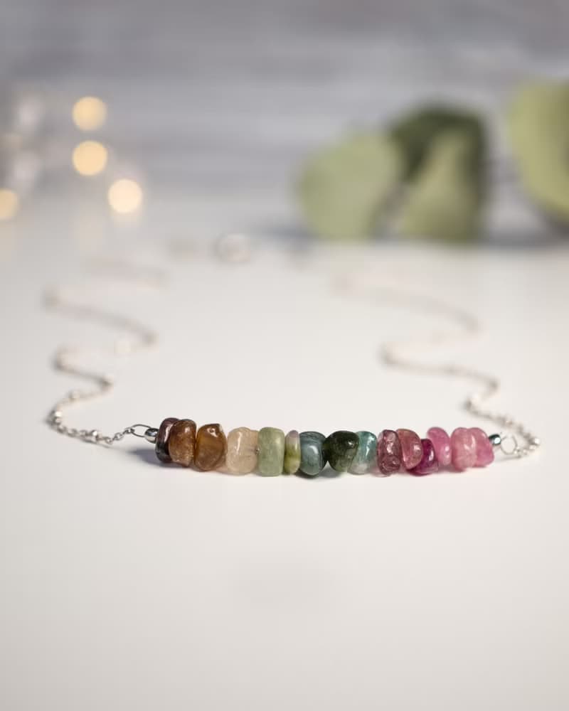 Raw Tourmaline Necklace, 925 Silver, Aries, Capricorn stone, Valentine Day Gift