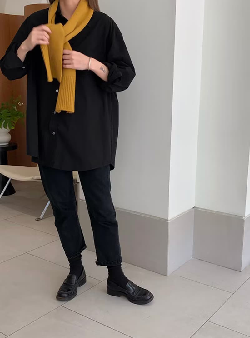 高級羊絨紗線 百搭小圍巾 薑黃色/黑色 I Merino Wool Logo Scarf