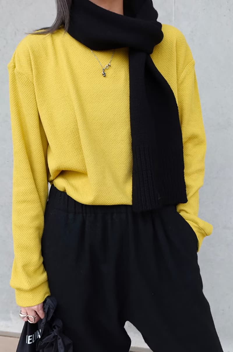 高級羊絨紗線 百搭小圍巾 薑黃色/黑色 I Merino Wool Logo Scarf