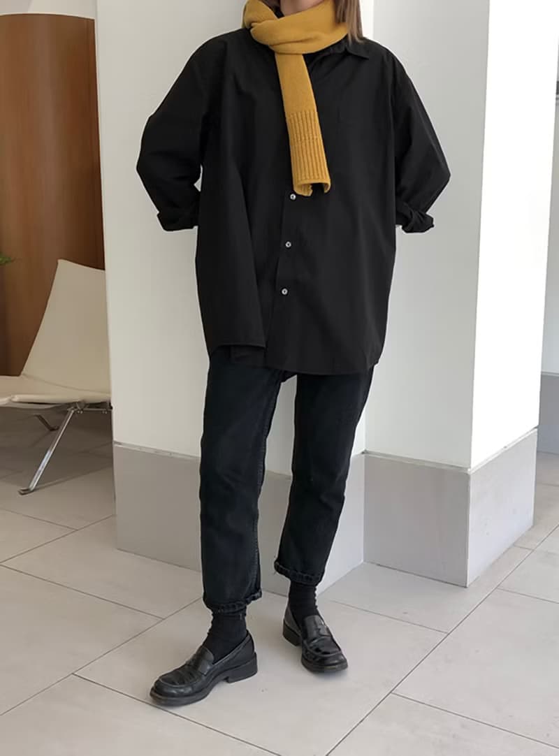 高級羊絨紗線 百搭小圍巾 薑黃色/黑色 I Merino Wool Logo Scarf