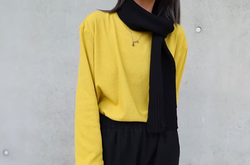 高級羊絨紗線 百搭小圍巾 薑黃色/黑色 I Merino Wool Logo Scarf