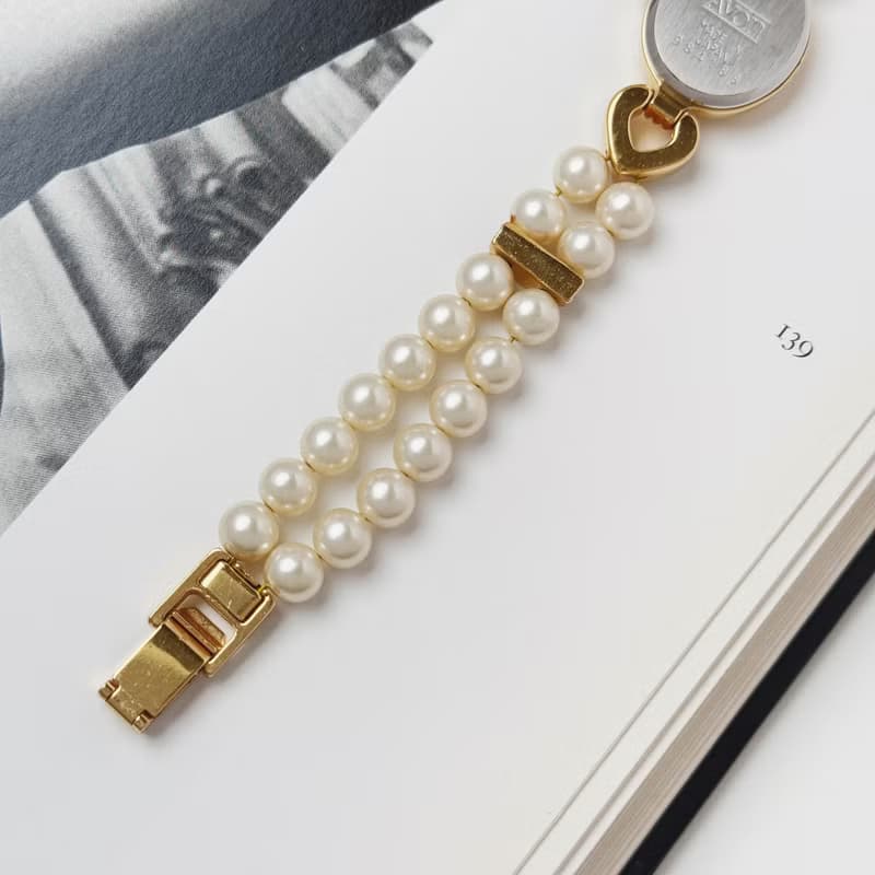 Avon Gold Tone With Faux Pearl Bracelet Watch