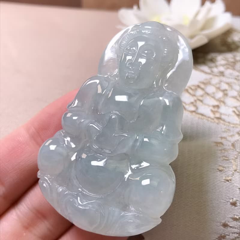 冰種翡翠寶瓶觀音菩薩 | 天然緬甸玉A貨翡翠 | 送禮