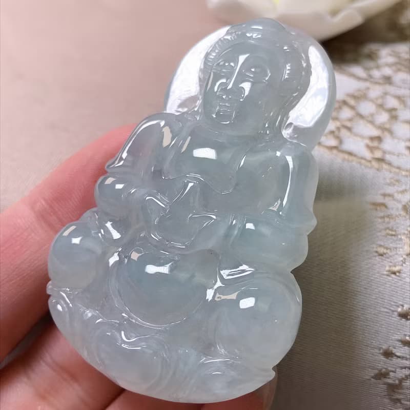 冰種翡翠寶瓶觀音菩薩 | 天然緬甸玉A貨翡翠 | 送禮