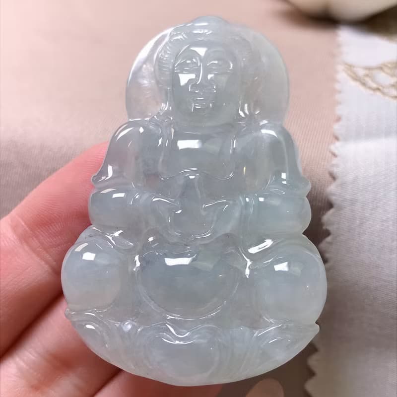 冰種翡翠寶瓶觀音菩薩 | 天然緬甸玉A貨翡翠 | 送禮