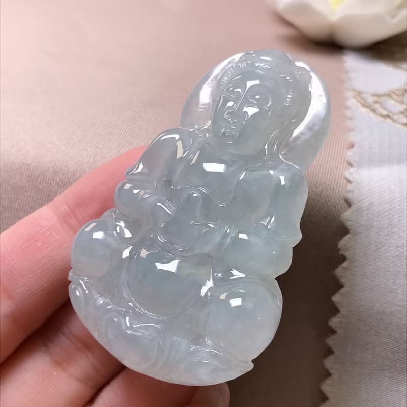 冰種翡翠寶瓶觀音菩薩 | 天然緬甸玉A貨翡翠 | 送禮