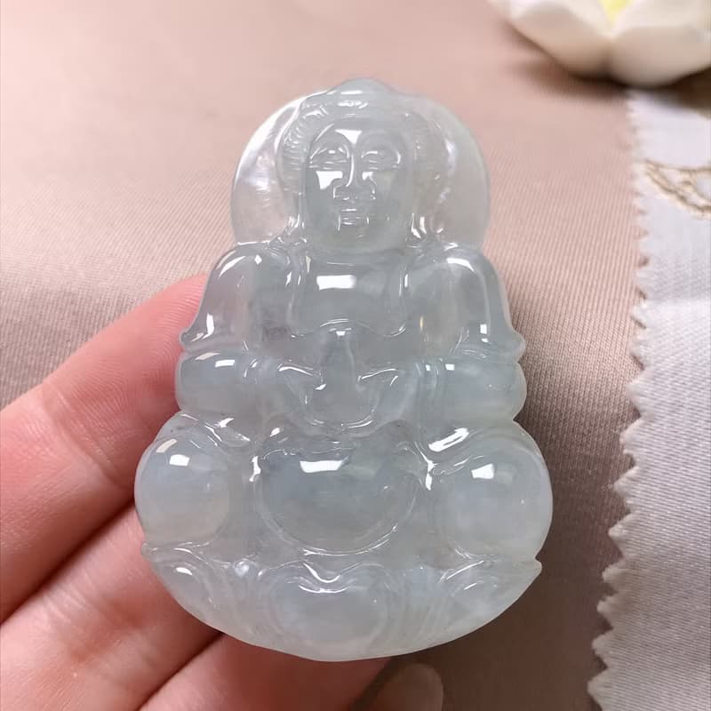 冰種翡翠寶瓶觀音菩薩 | 天然緬甸玉A貨翡翠 | 送禮