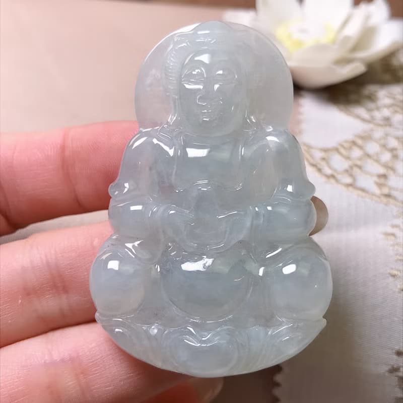 冰種翡翠寶瓶觀音菩薩 | 天然緬甸玉A貨翡翠 | 送禮