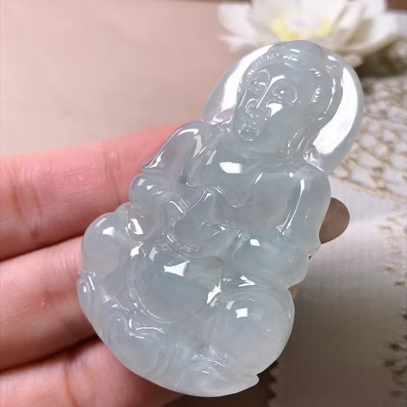 冰種翡翠寶瓶觀音菩薩 | 天然緬甸玉A貨翡翠 | 送禮