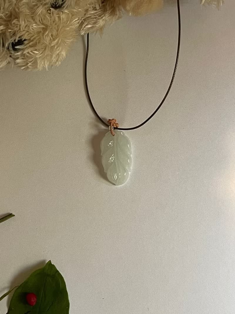 葉子翡翠吊墜項鍊 緬甸玉 無優化 天然A貨翡翠 白冰膠潤