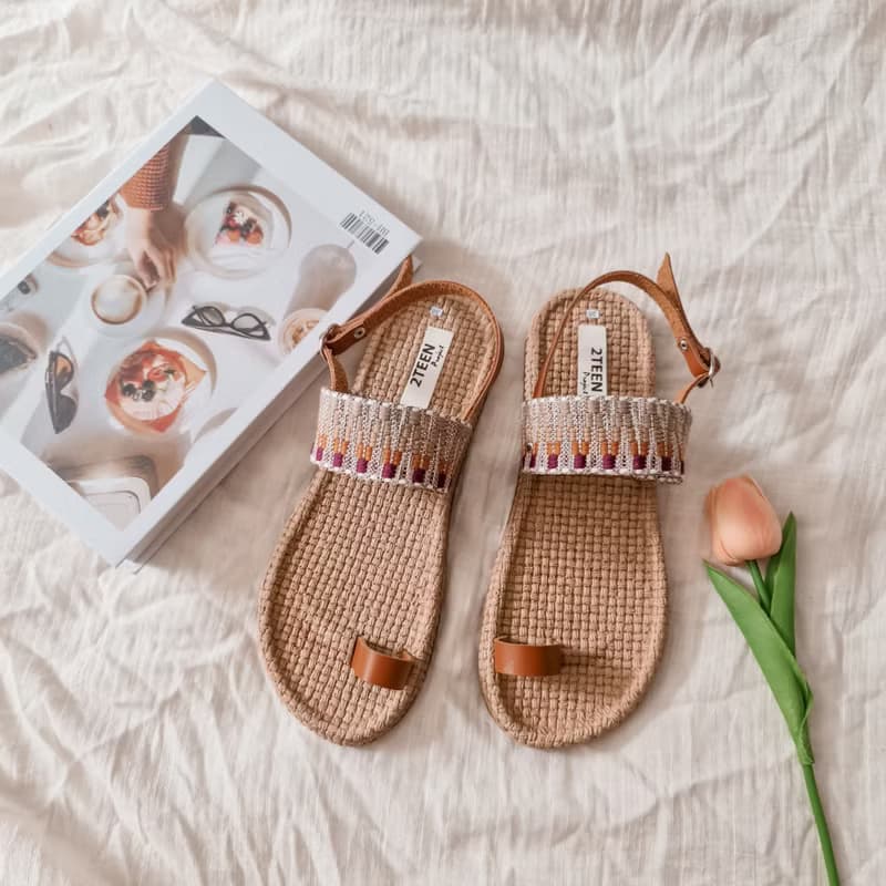 New Ankle Strap Sandals : Creamy Pink / Navy Blue / Rainbow / Brown