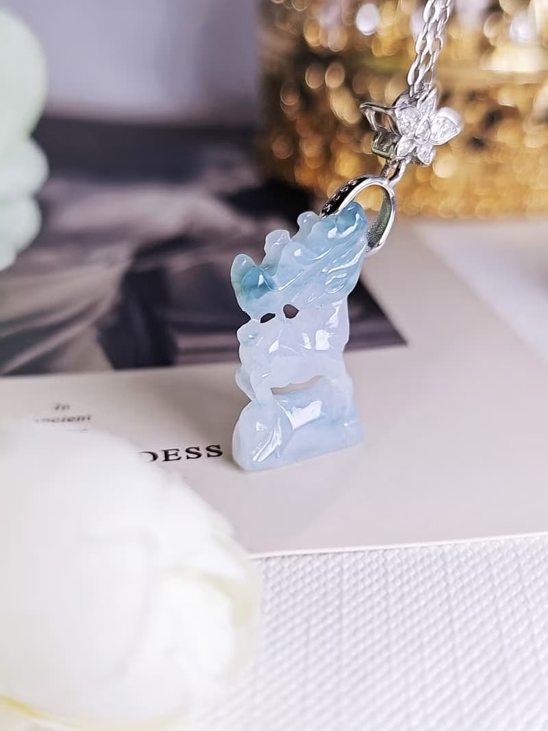福祿|藍花福鹿|緬甸A貨翡翠冰藍花純銀精緻立體雕件吊墜項鍊