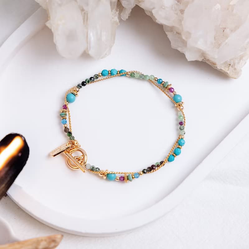 正能量 x 綠松石 紅綠寶石 透輝石 【石蓮 • 永不凋謝的愛】手鍊