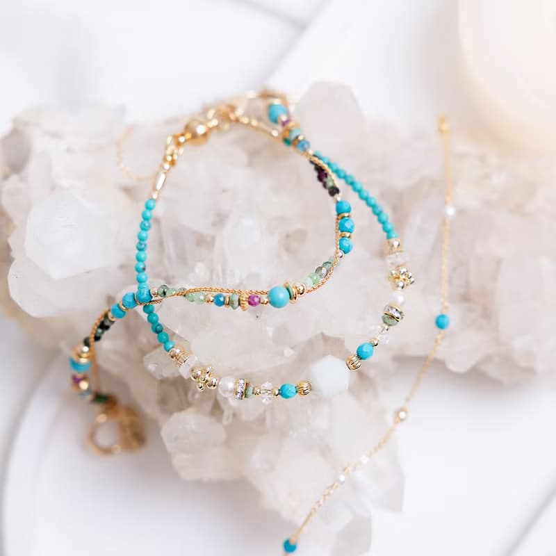 正能量 x 綠松石 紅綠寶石 透輝石 【石蓮 • 永不凋謝的愛】手鍊