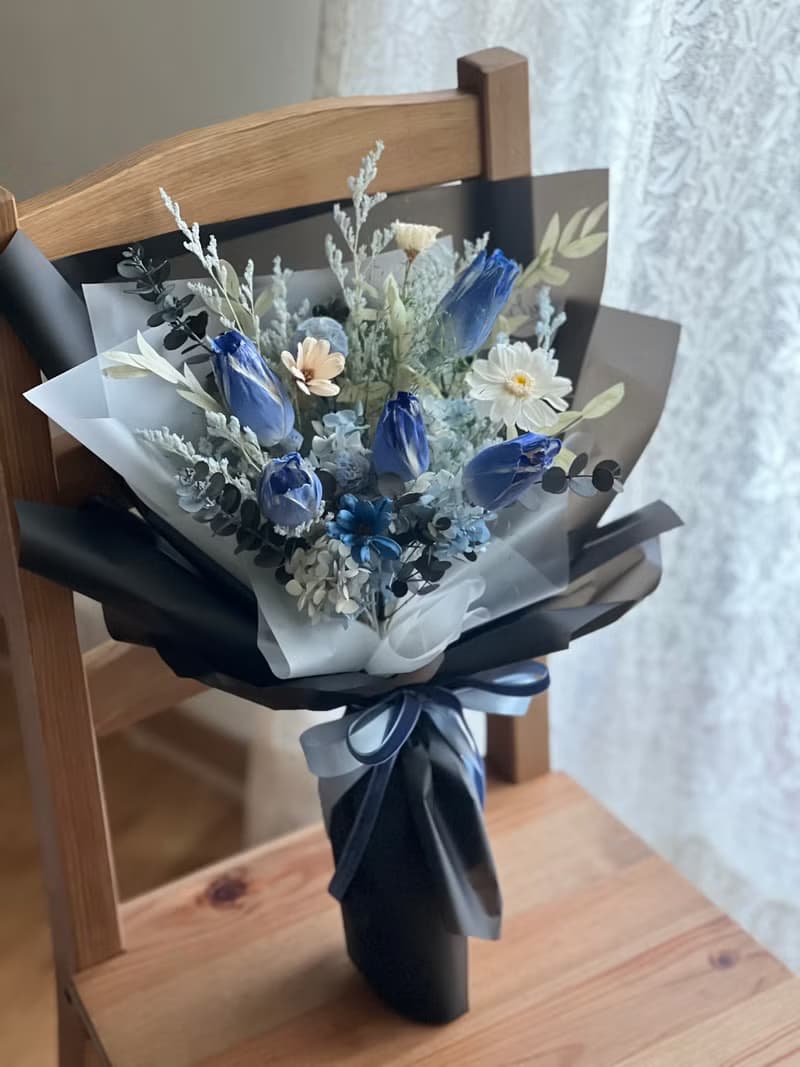 乾燥鬱金香花束 藍色花束 男生花束 乾燥花 永生花 不凋花