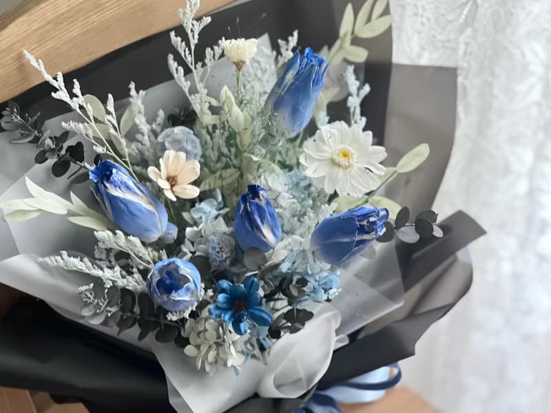 乾燥鬱金香花束 藍色花束 男生花束 乾燥花 永生花 不凋花