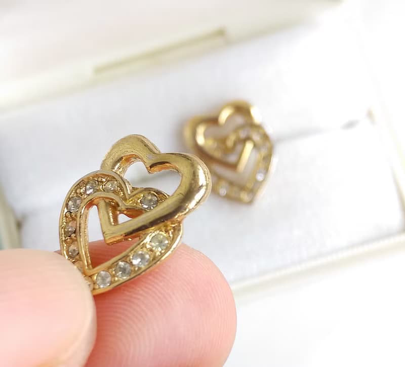 Vintage Jewelry 西洋古董飾品 小巧 小貼耳 雙愛心 針式耳環
