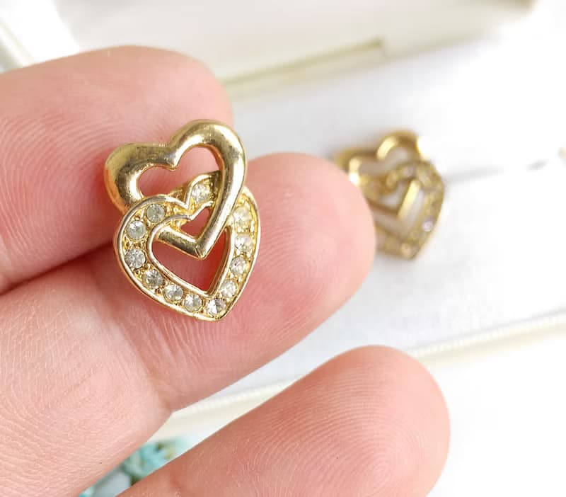 Vintage Jewelry 西洋古董飾品 小巧 小貼耳 雙愛心 針式耳環