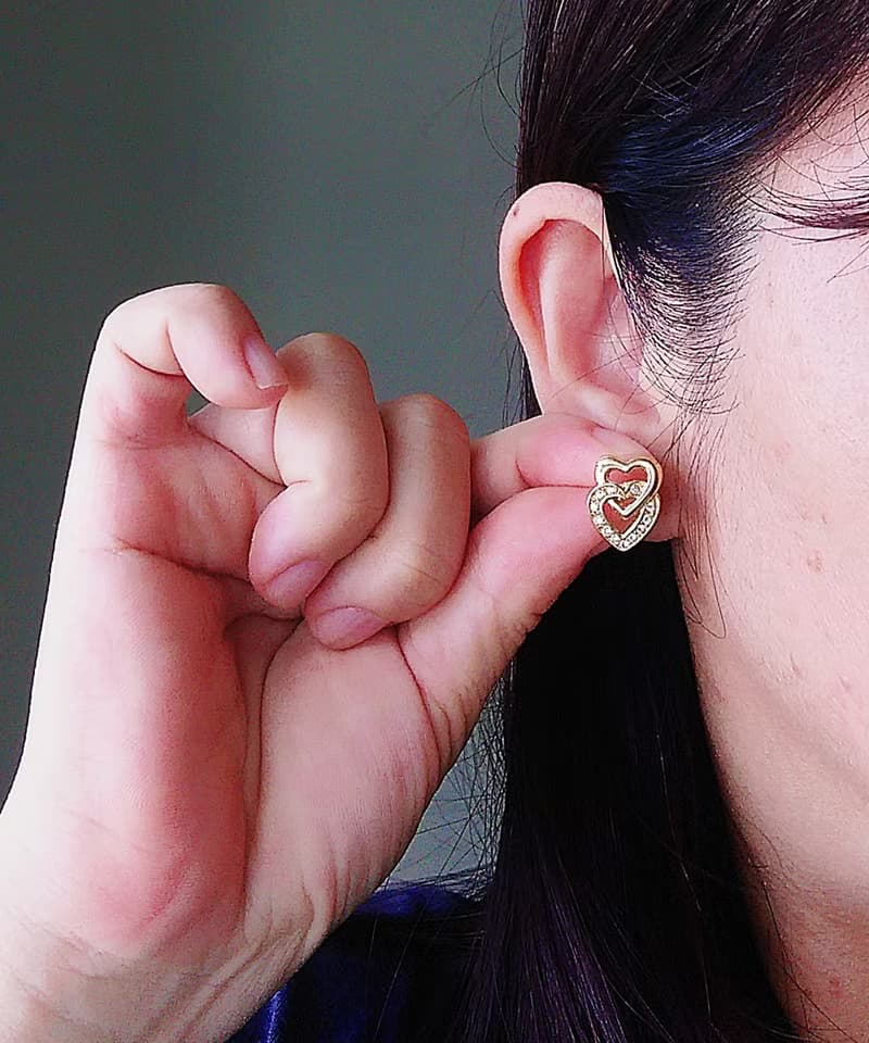 Vintage Jewelry 西洋古董飾品 小巧 小貼耳 雙愛心 針式耳環
