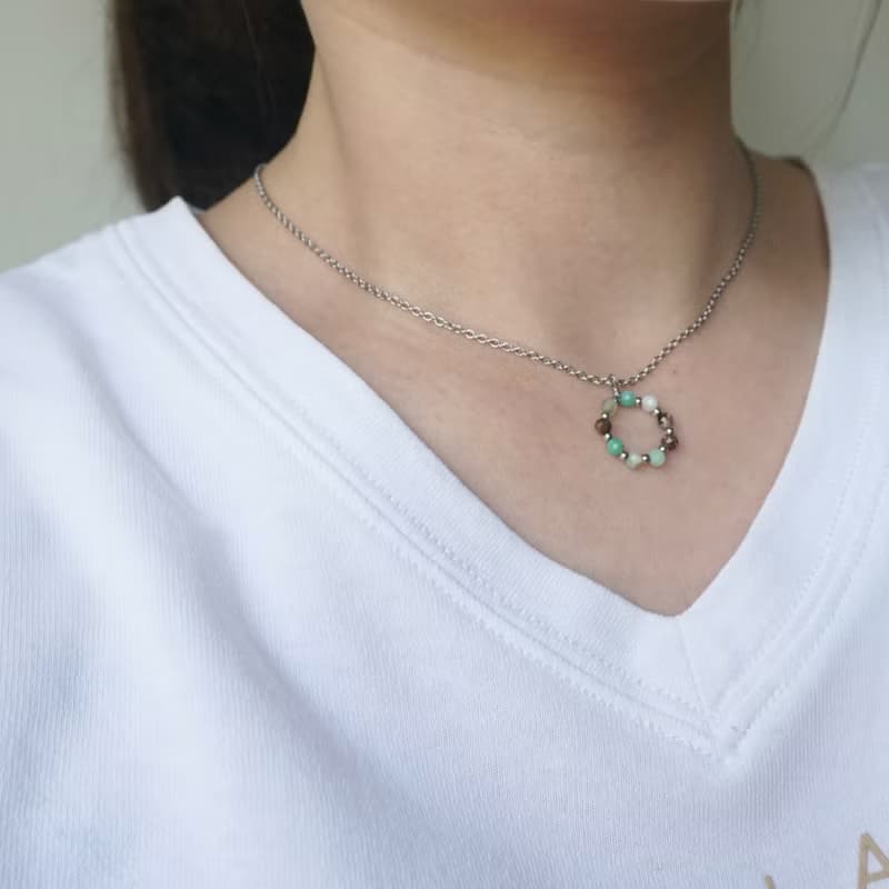 ll 天然澳洲玉花圈項鍊 ll 316L醫療鋼短項鍊 澳洲玉項鍊