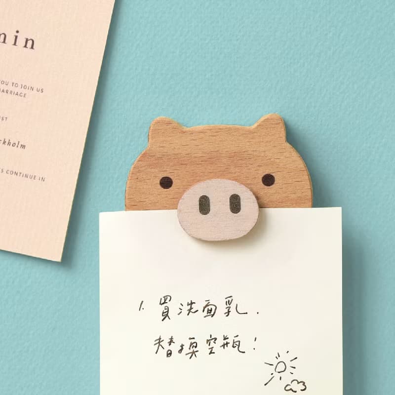 原木動物造型【磁鐵留言夾-小豬】
