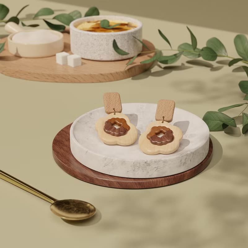 烤布蕾拿鐵 - 實木製耳環 / 飲料系列飾品 (耳針、耳夾款)