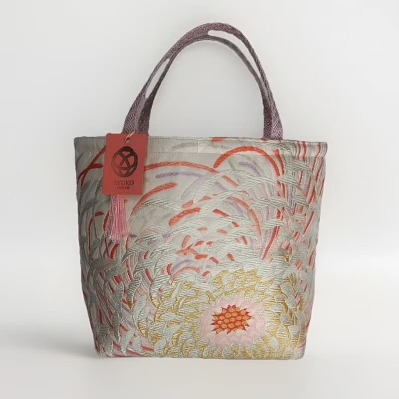 獨一無二真絲和服袋帶托特包, 日本手工刺繡升級改造包, 和風藝術