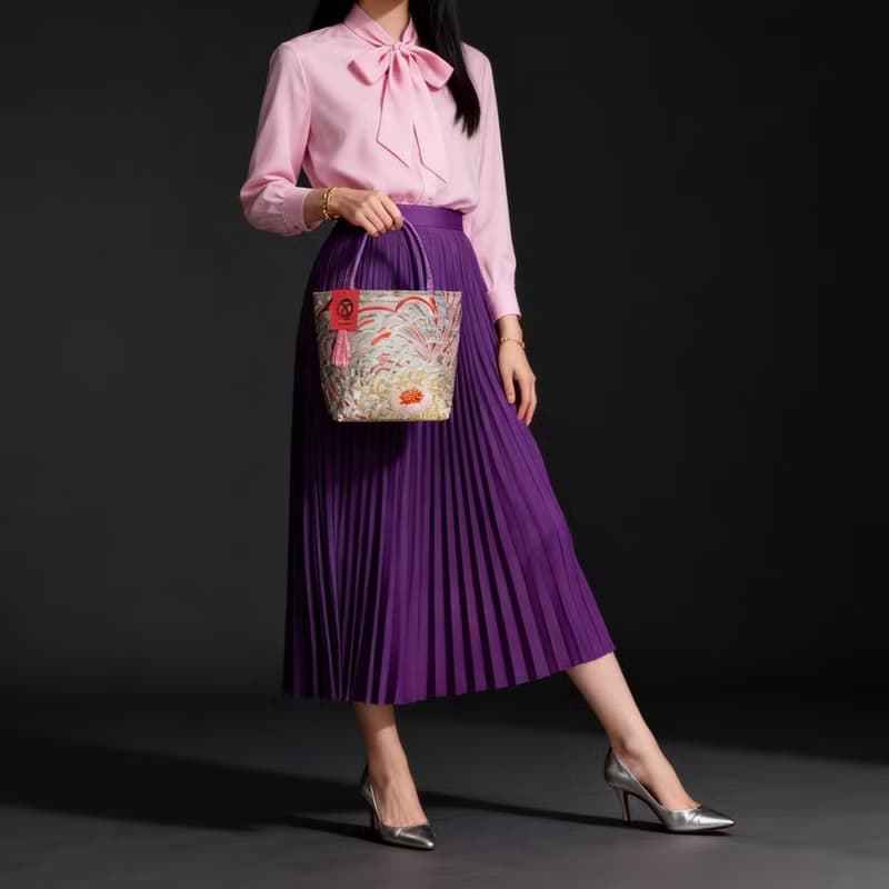 獨一無二真絲和服袋帶托特包, 日本手工刺繡升級改造包, 和風藝術