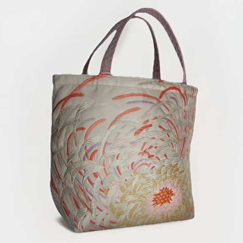 獨一無二真絲和服袋帶托特包, 日本手工刺繡升級改造包, 和風藝術
