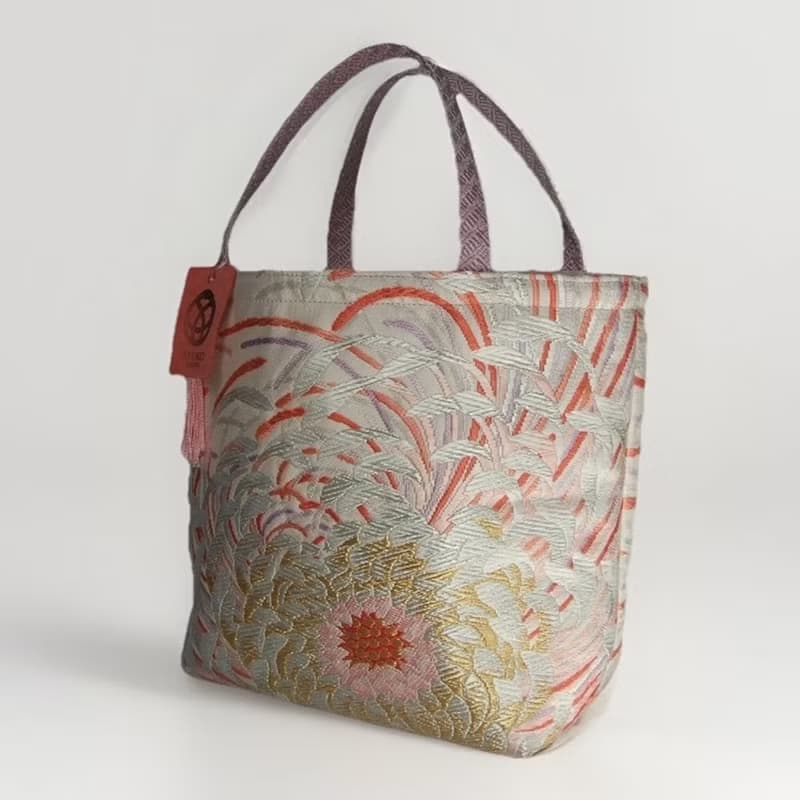 獨一無二真絲和服袋帶托特包, 日本手工刺繡升級改造包, 和風藝術