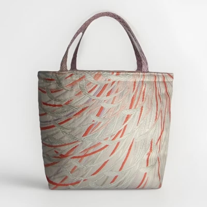 獨一無二真絲和服袋帶托特包, 日本手工刺繡升級改造包, 和風藝術