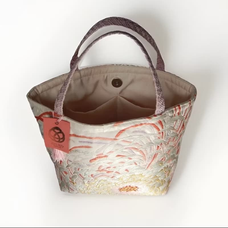 獨一無二真絲和服袋帶托特包, 日本手工刺繡升級改造包, 和風藝術