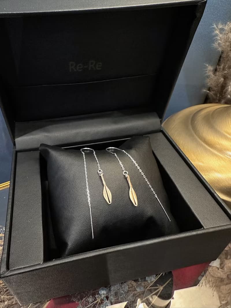 Re-Re蠶絲金工—小葉子耳環 香檳金