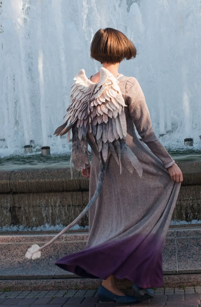 Feathered Dragon Winged Bakpack, unusual felted bag, choose your color