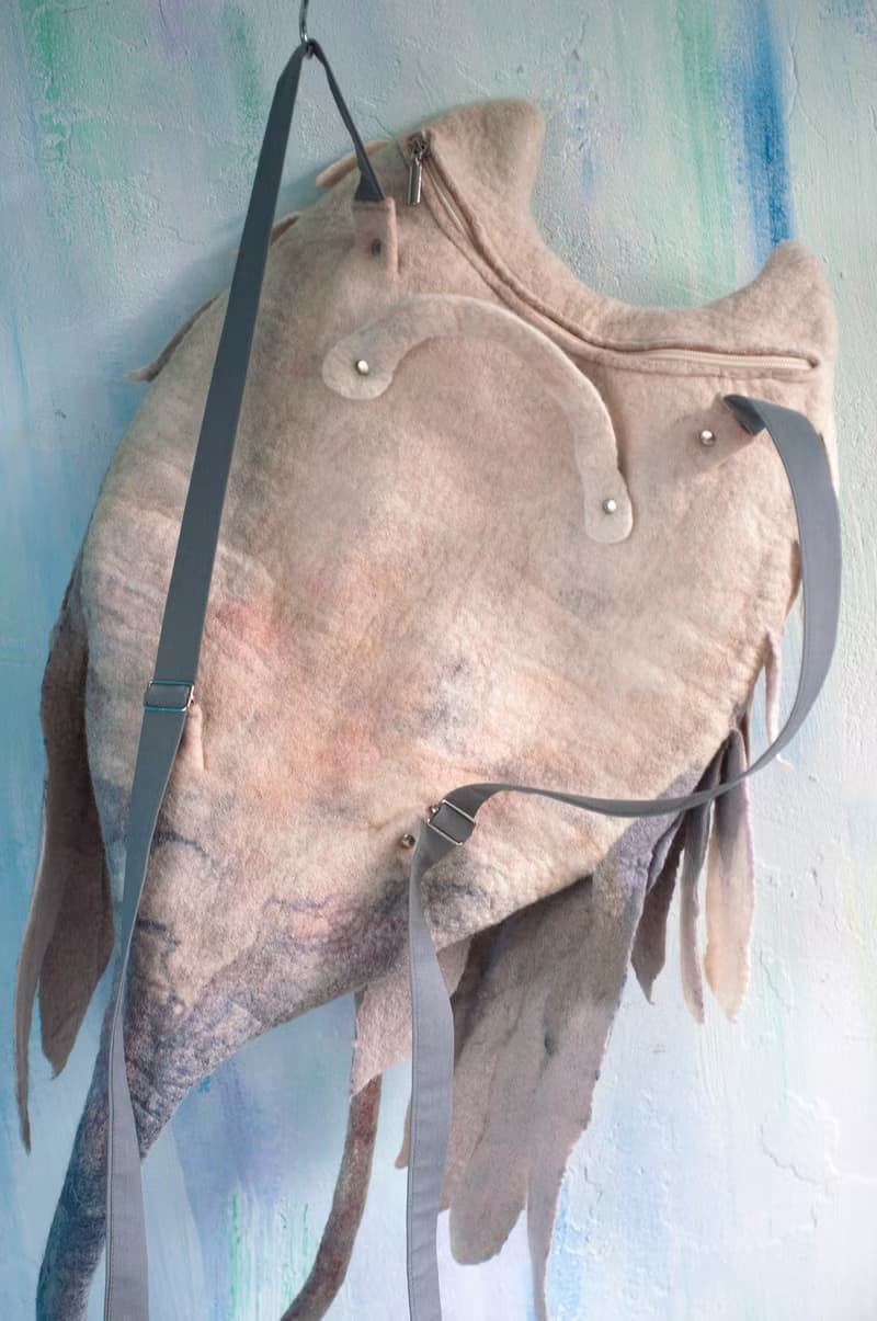 Feathered Dragon Winged Bakpack, unusual felted bag, choose your color