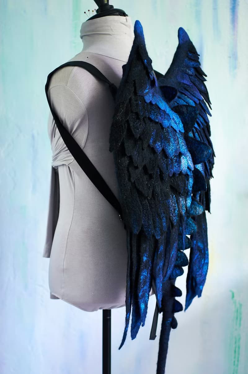 Feathered Dragon Winged Bakpack, unusual felted bag, choose your color