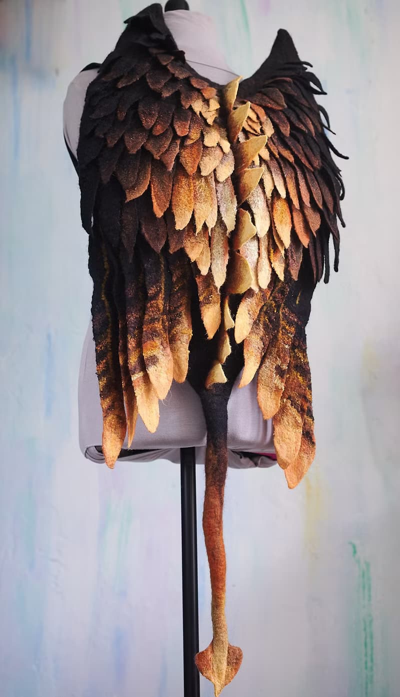 Feathered Dragon Winged Bakpack, unusual felted bag, choose your color
