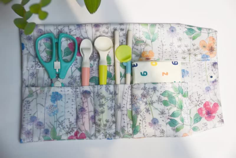 罌粟花卉/英國防水布寶寶餐具收納袋