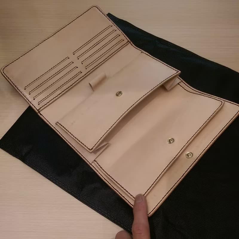 純手工製作手工染色皮革長夾附零錢包免費印字