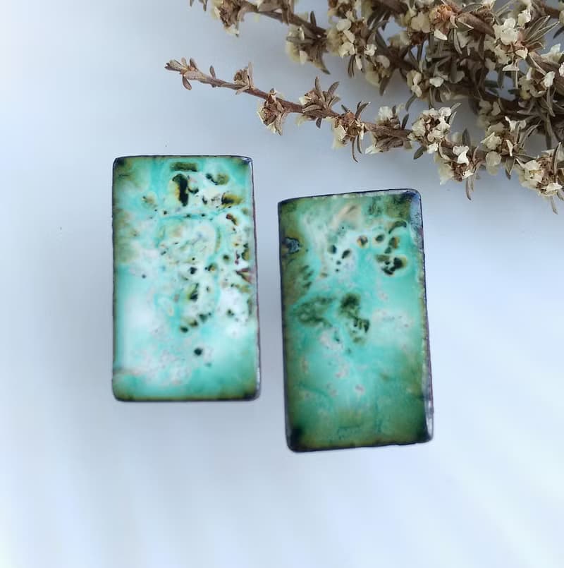 Vintage Jewelry 西洋古董飾品 Copper 手工 抽象個性方 栓式耳環