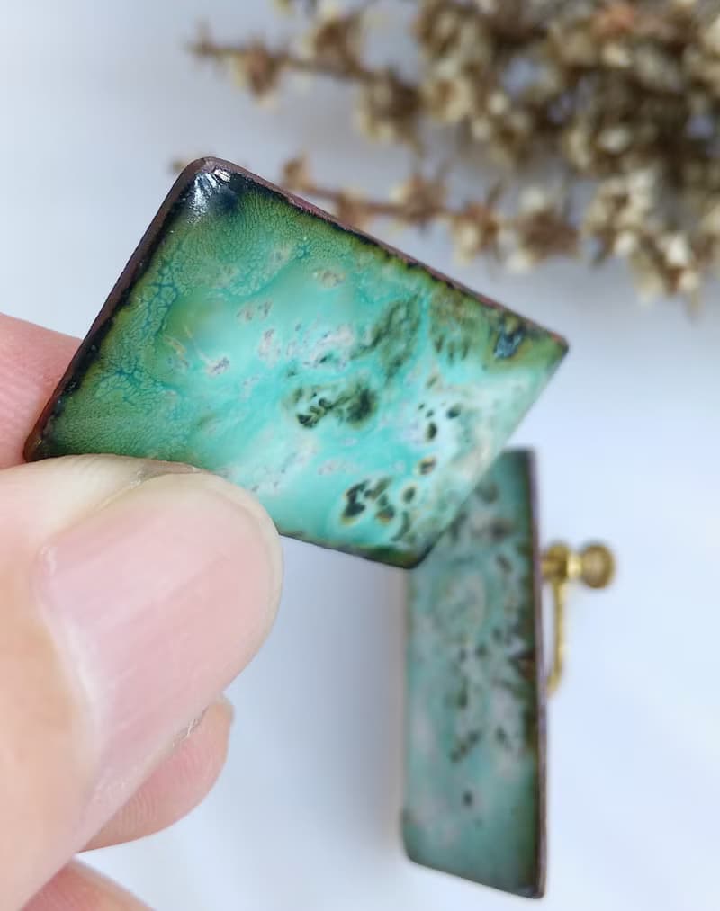 Vintage Jewelry 西洋古董飾品 Copper 手工 抽象個性方 栓式耳環